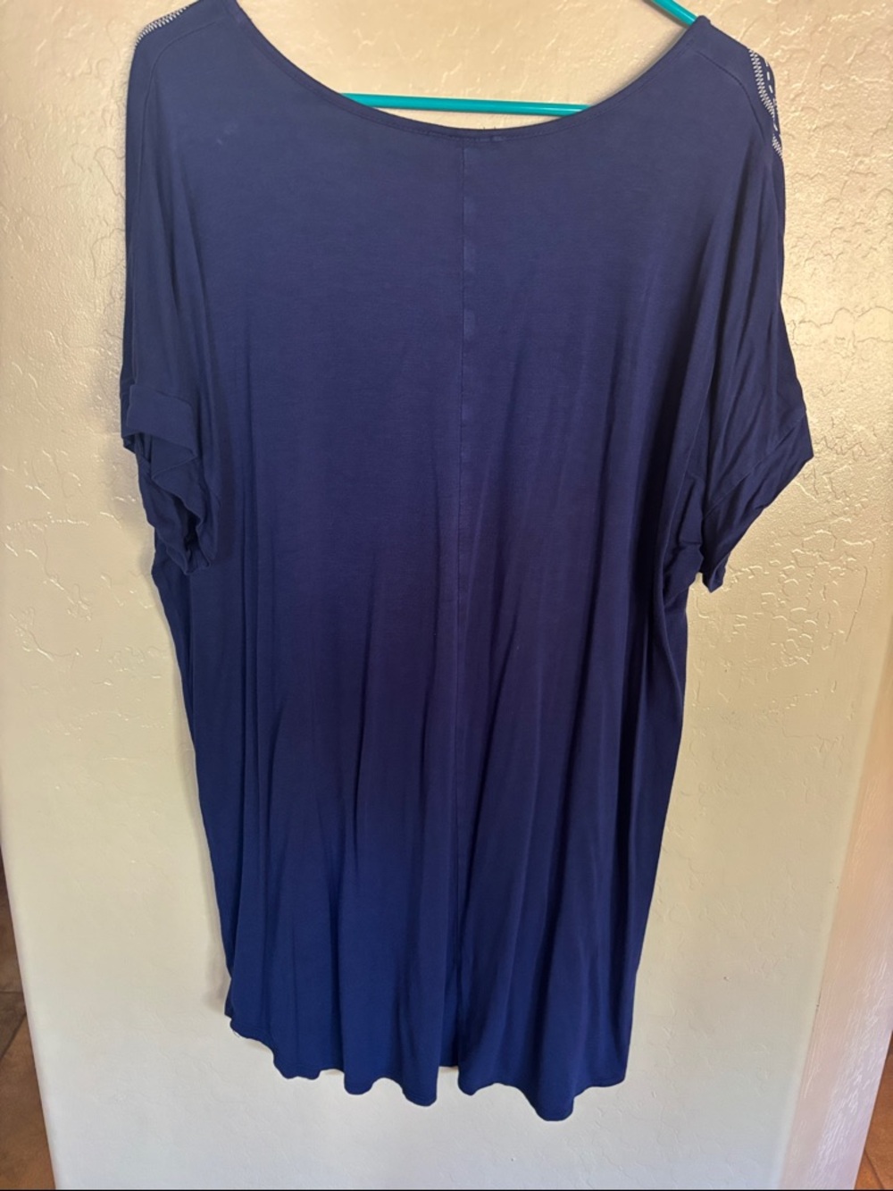 HEIMISH USA Navy Blue Short Sleeve Faux Embroidered V-Neck Tunic - Picture 5 of 7